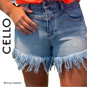 CELLO Denim High-Rise Fringe Jean Shorts (2X)